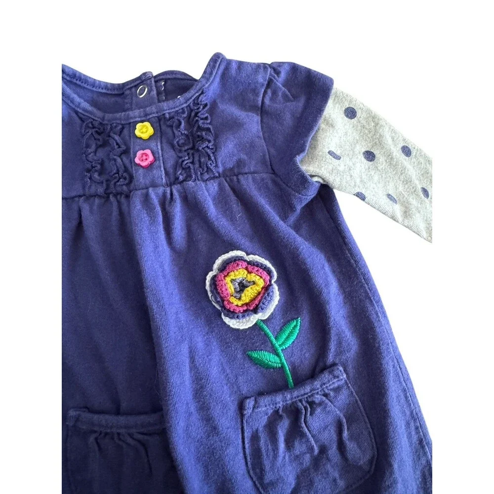 VTG Baby Girl Size 3M One-Piece Outfit‎ 100% Cotton Long Sleeve Blue Embellished
